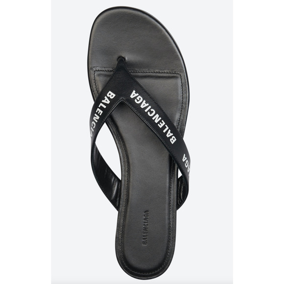 Balenciaga Black White Leather Logo Thong Slide Slip On Sandal Flip Flop Flat 37 - Picture 6 of 12